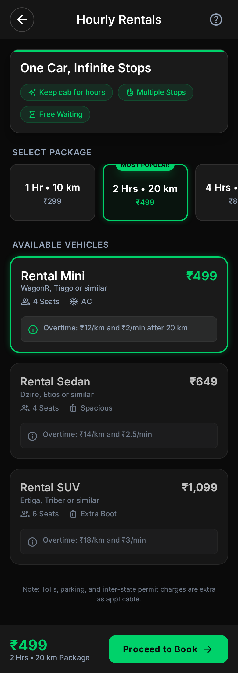 Hourly Rentals Selection