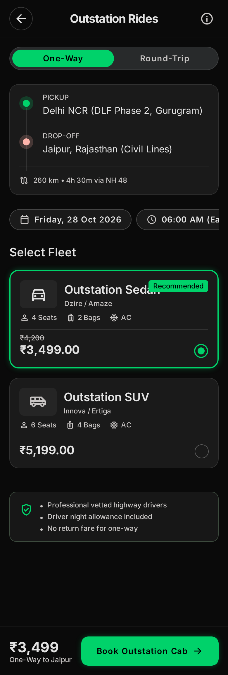Outstation Rides Booking
