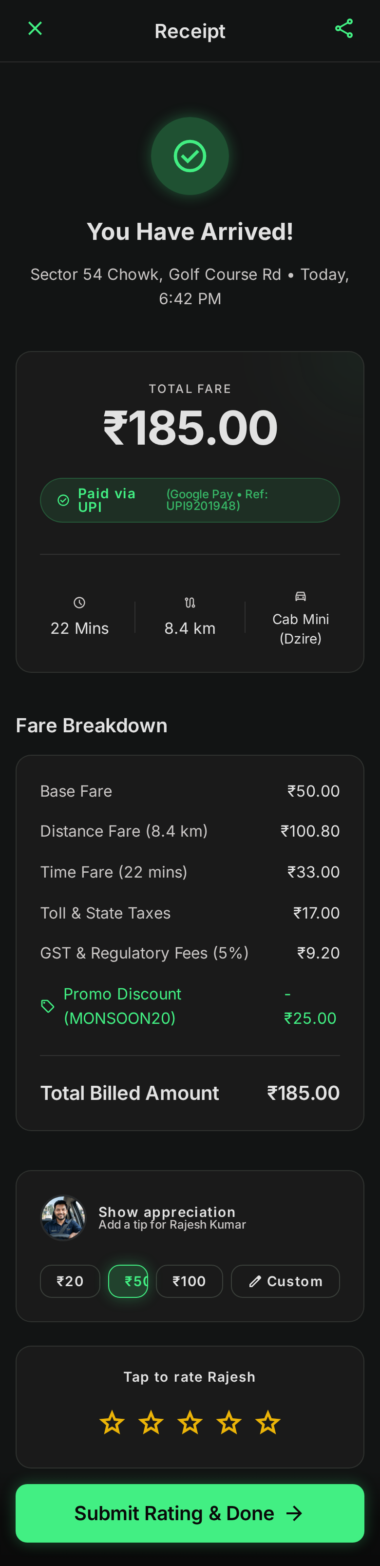 Trip Receipt & Invoice