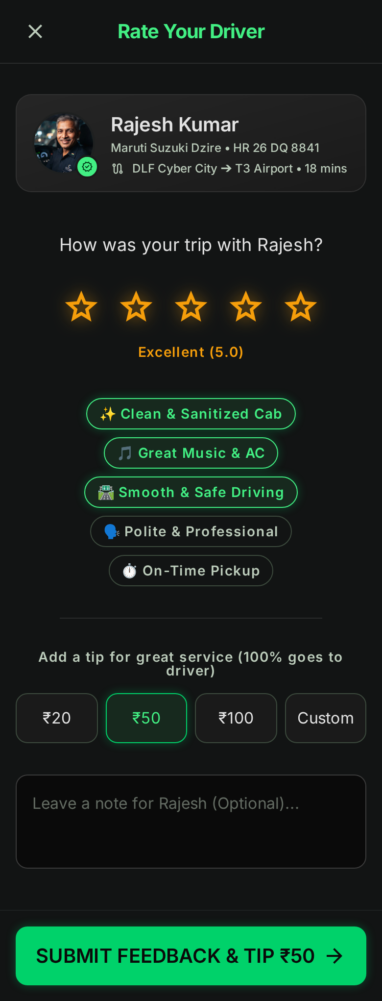 Driver Rating & Feedback